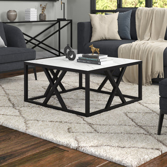 Jedrek 35'' Wide Square Coffee Table with Faux Marble Top