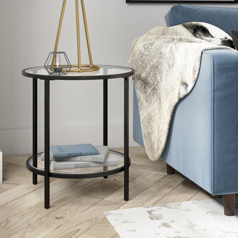 Sivil 20'' Wide Round Side Table with Glass Shelf