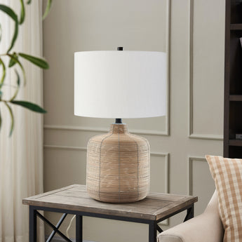 Jolina 20.5" Tall Petite/Rattan Table Lamp with Fabric Shade