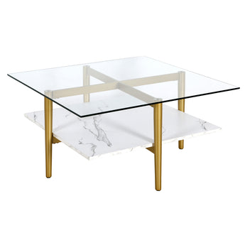 Otto 32" Wide Square Coffee Table with Faux Marble Shelf