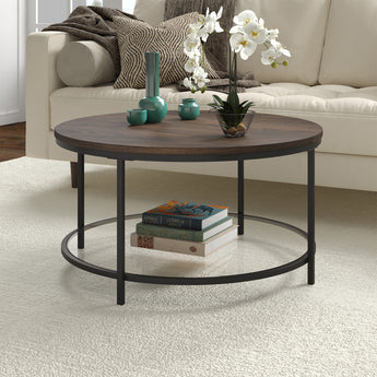 Sevilla 32'' Wide Round Coffee Table with MDF Top and Glass Shelf