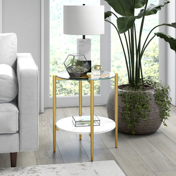 Otto 20'' Wide Round Side Table with Faux Marble Shelf