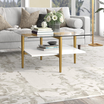 Otto 32" Wide Square Coffee Table with White Lacquer Shelf