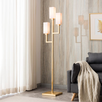 Basso 3-Light Torchiere Floor Lamp with Fabric Shade