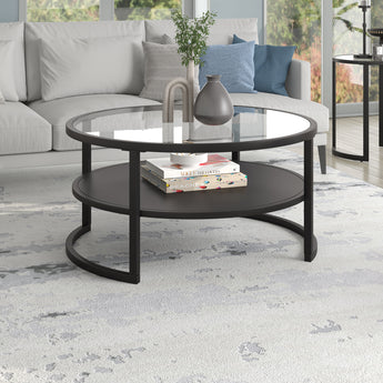 Winston 34.25" Wide Round Coffee Table with Metal Shelf