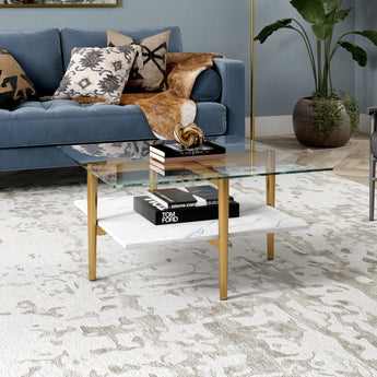 Otto 32" Wide Square Coffee Table with Faux Marble Shelf